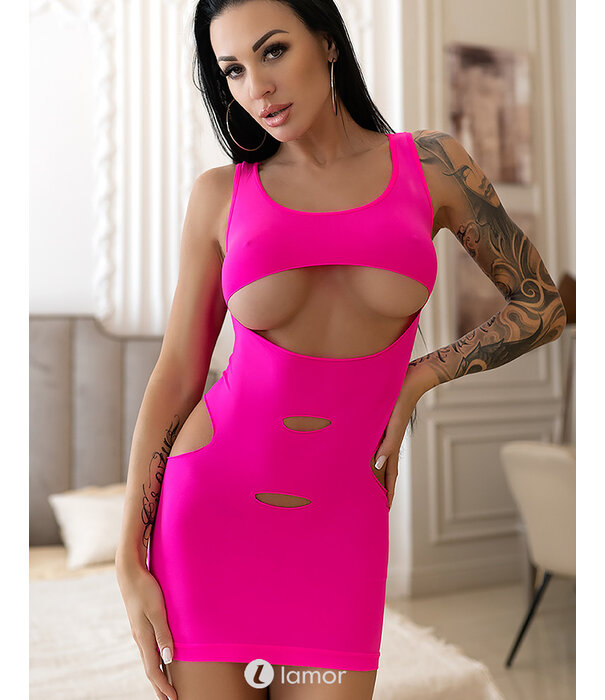 * CHILIROSE Neon roze naadloos mini jurkje CR-4432-P van Chilirose