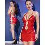 Rode Latex-look mini jurk met diep decolleté
