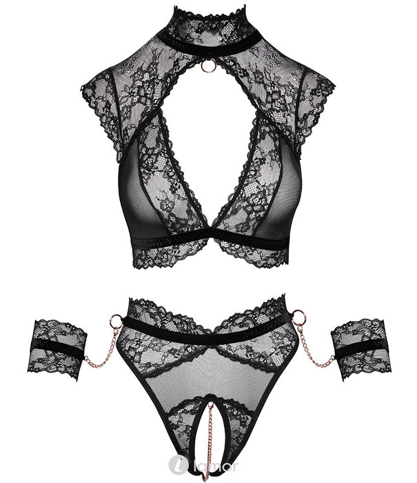 * COTTELLI BONDAGE Zachte bh-top- en tailleslip ouvert in set