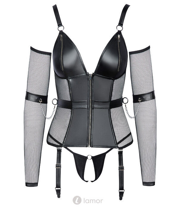 * COTTELLI BONDAGE Korset van Tule en matlook met sleeves en armboeien