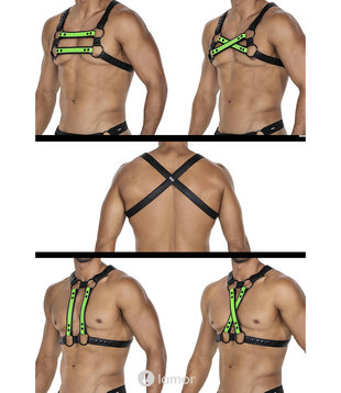 4-way Zwart/Groen Lederlook harnas06