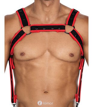 Zwart/Rood Neopreen borstharnas05