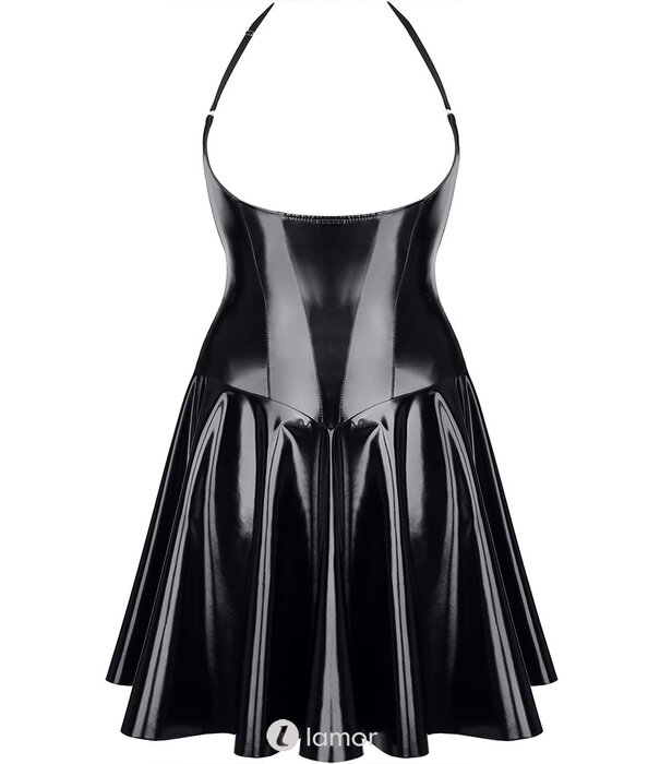Sexy zwarte onderborst lak jurk van het merk Demoniq