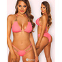 Sexy neon coral kleurige triangel bikini met kettingen
