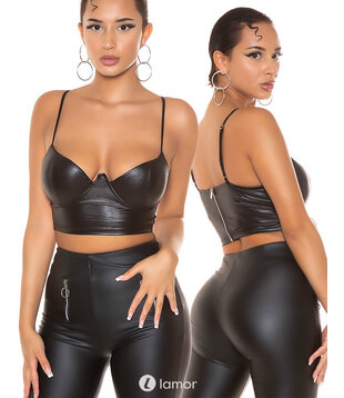 Zwarte wetlook Crop top bustier