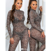 Sexy transparante catsuit in leobeige print
