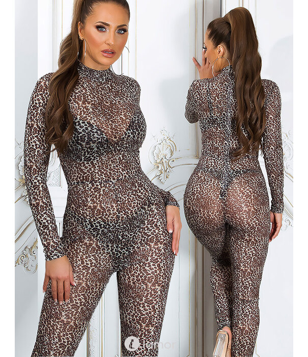 * KOUCLA Sexy transparante catsuit in leobeige print