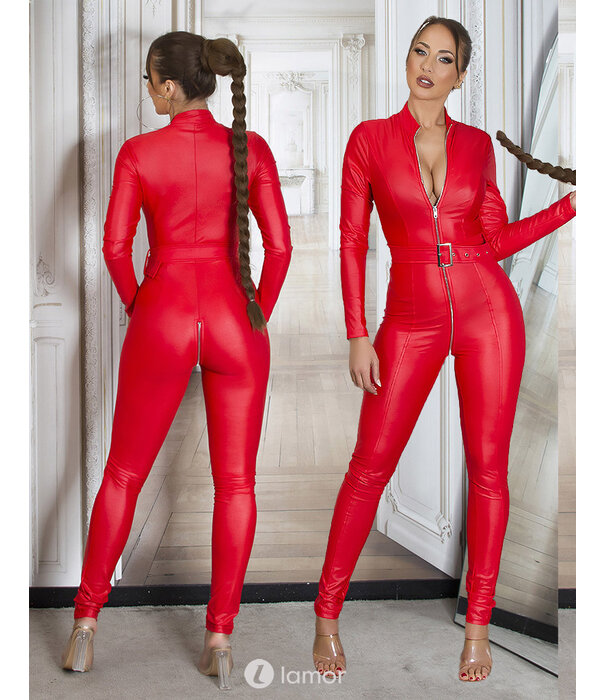 * KOUCLA Sexy Rode matlook jumpsuit met riem