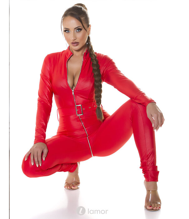 * KOUCLA Sexy Rode matlook jumpsuit met riem