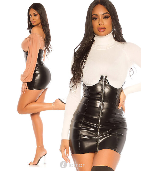 * KOUCLA Sexy zwarte Highwaist lederlook rok