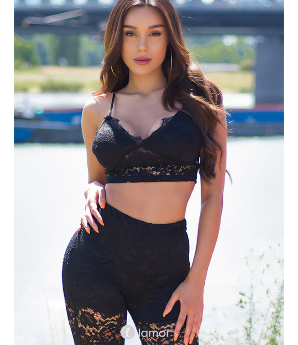 * KOUCLA Sexy 2-delige zwarte kanten set crop top & broek