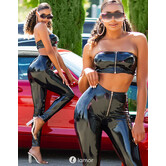 Sexy zwarte broek met rits in latexlook