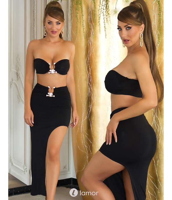 * KOUCLA Sierlijke Zwarte Bandeau Top met Rok