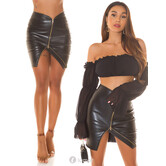 Sexy zwarte lederlook rok met hoge taille en rits