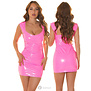 Roze latexlook mini jurkje met diepe halslijn