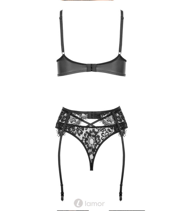 Spannende 3-delige set van latexlook en kant van het merk Kotek