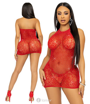 Rood halter mini-jurk bedekt met strass., LAV86134