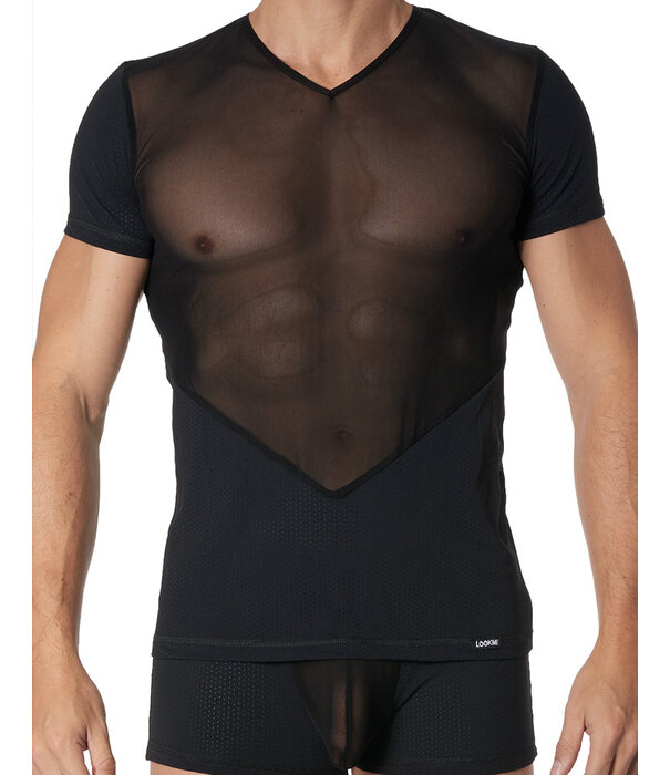 * LOOK ME Tulle heren Shirt in combinatie met elastische zwarte stof  van het merk Look Me