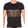 Heren Shirt, combinatie van mesh en een elastische zwarte stof van het merk Look Me