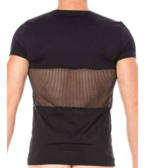* LOOK ME Heren Shirt, combinatie van mesh en een  elastische zwarte stof  van het merk Look Me