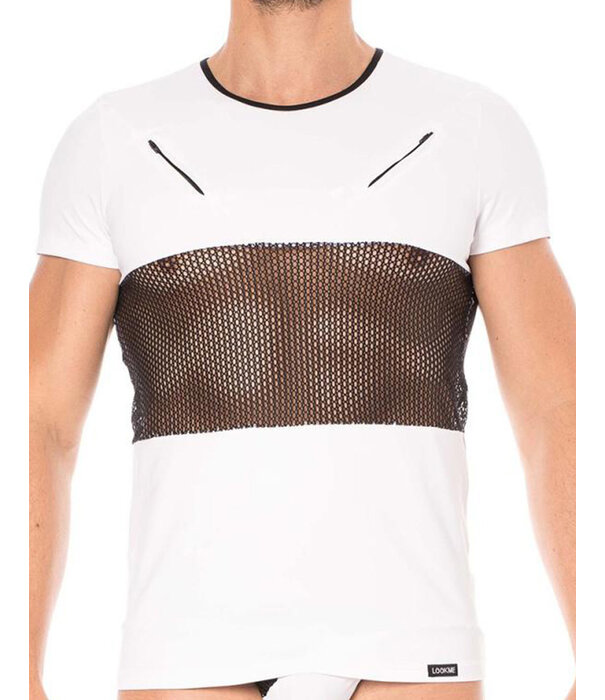 * LOOK ME Heren Shirt, combinatie van mesh en een  elastische witte stof  van het merk Look Me