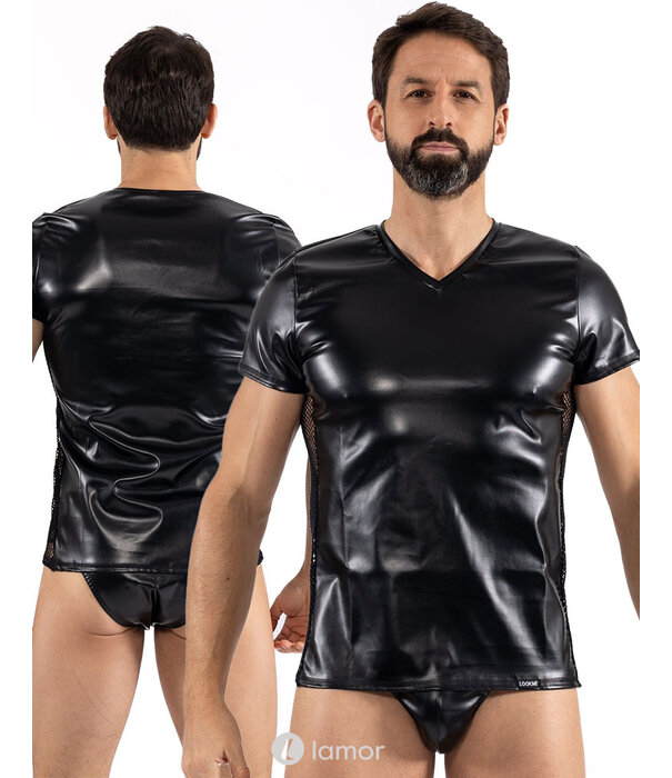 * LOOK ME Lederlook shirt met mesh-materiaal aan de zijkant van het merk Look Me