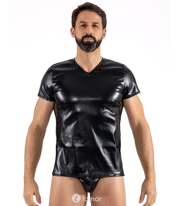 * LOOK ME Lederlook shirt met mesh-materiaal aan de zijkant van het merk Look Me