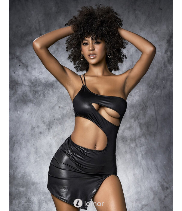 * Mapale One Shoulder mini-jurkje van rekbaar wetlook materiaal met uitsparingen  van  MapalÅ½