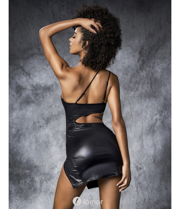 * Mapale One Shoulder mini-jurkje van rekbaar wetlook materiaal met uitsparingen  van  MapalÅ½