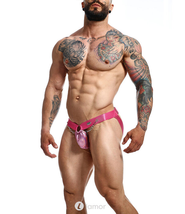 * MOB Eroticwear Sexy roze heren Jockstrap van lederlook DNGEON Snap Jockstrap