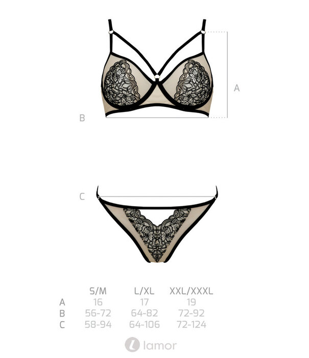 * PASSION 2-delige beige-zwart lingerie set  Lorina van Passion