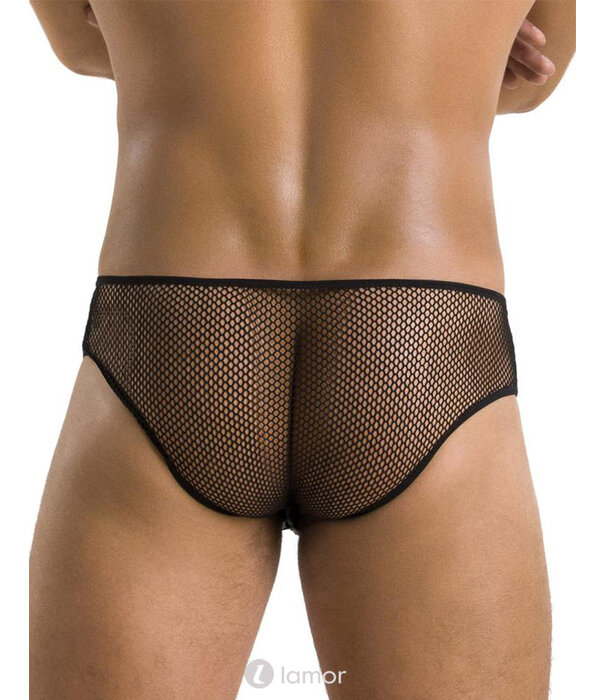 * PASSION MENSWEAR Sexy heren slip van lederlook en mesh van Passion Menswear