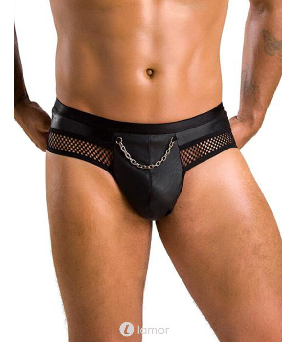 * PASSION MENSWEAR Sexy heren Jockstrap van lederlook en grof mesh en een ketting  materiaal  van Passion Menswear
