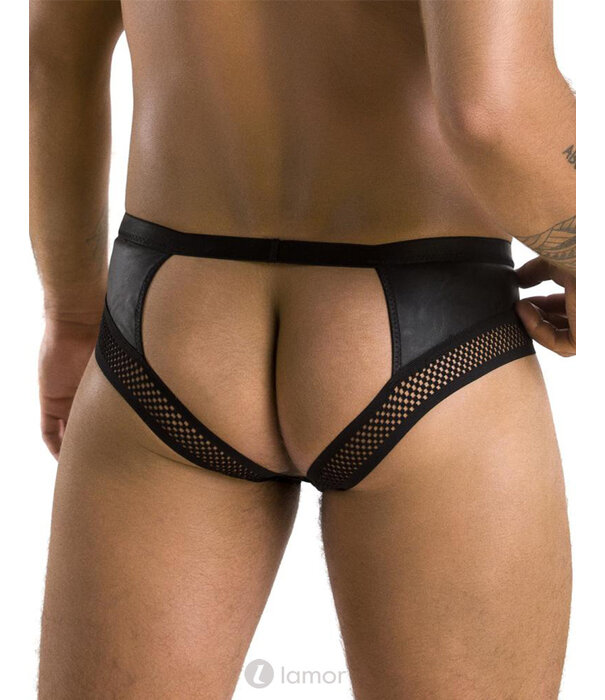 * PASSION MENSWEAR Sexy heren Jockstrap van lederlook en grof mesh en een ketting  materiaal  van Passion Menswear