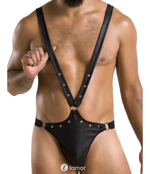 * PASSION MENSWEAR Sexy heren stringbody van lederlook materiaal  van Passion Menswear