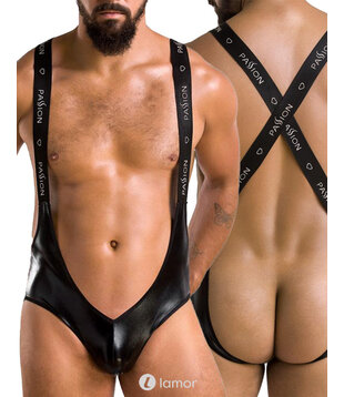 Zwarte  Wetlook Heren stringbody, PA027