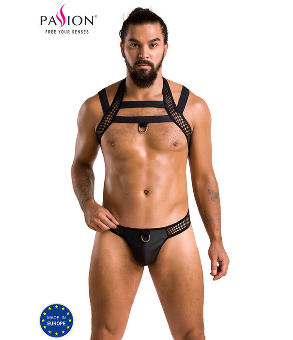 * PASSION MENSWEAR Sexy heren Jockstrap & Harnas  van lederlook en grof mesh materiaal  van Passion Menswear