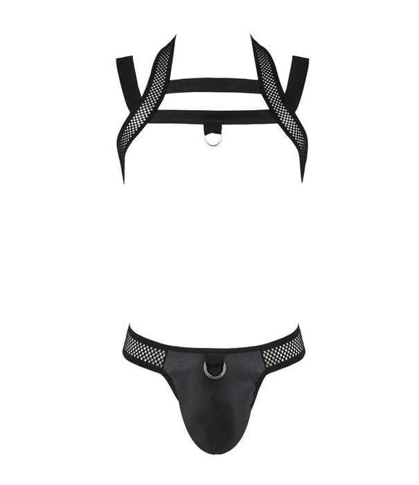 * PASSION MENSWEAR Sexy heren Jockstrap & Harnas  van lederlook en grof mesh materiaal  van Passion Menswear