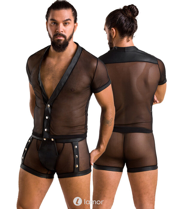 * PASSION MENSWEAR Sexy heren tule set short & T-shirt van Passion Menswear