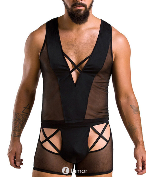 * PASSION MENSWEAR Sexy heren tule set short & shirt van Passion Menswear