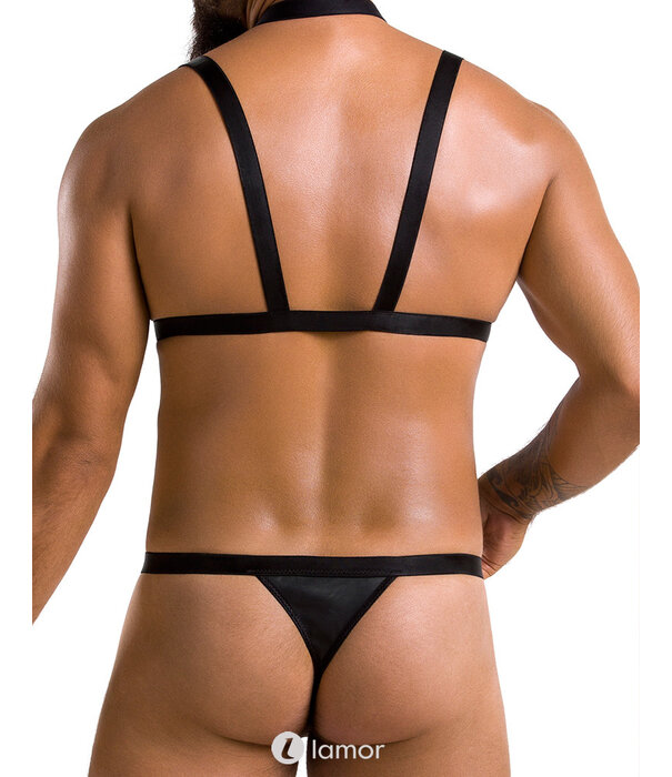 * PASSION MENSWEAR Sexy heren Harnas  set van lederlook metalen elementen  van Passion Menswear