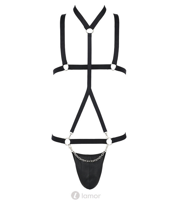 * PASSION MENSWEAR Sexy heren Harnas  set van lederlook metalen elementen  van Passion Menswear