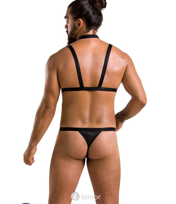 * PASSION MENSWEAR Sexy heren Harnas  set van lederlook metalen elementen  van Passion Menswear