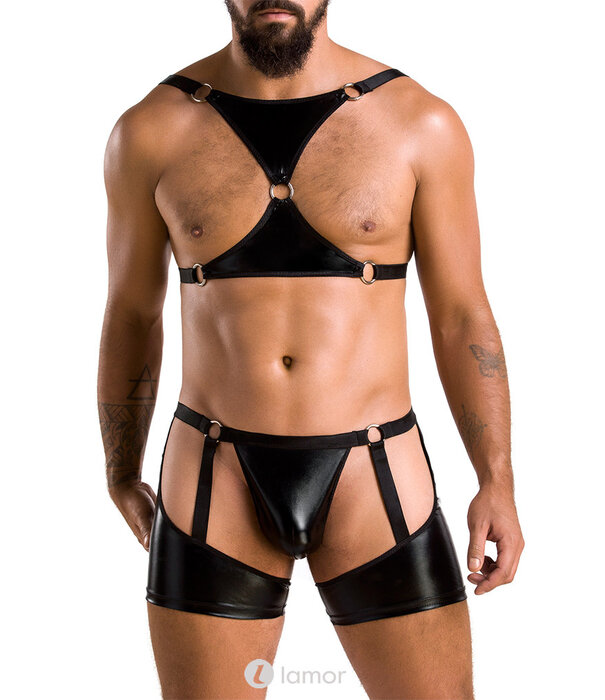 * PASSION MENSWEAR Sexy heren Top & Short van wetlook  materiaal  van Passion Menswear