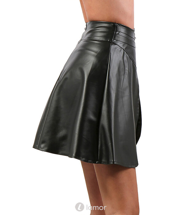 * SB Zwarte uitlopende lederlook rok