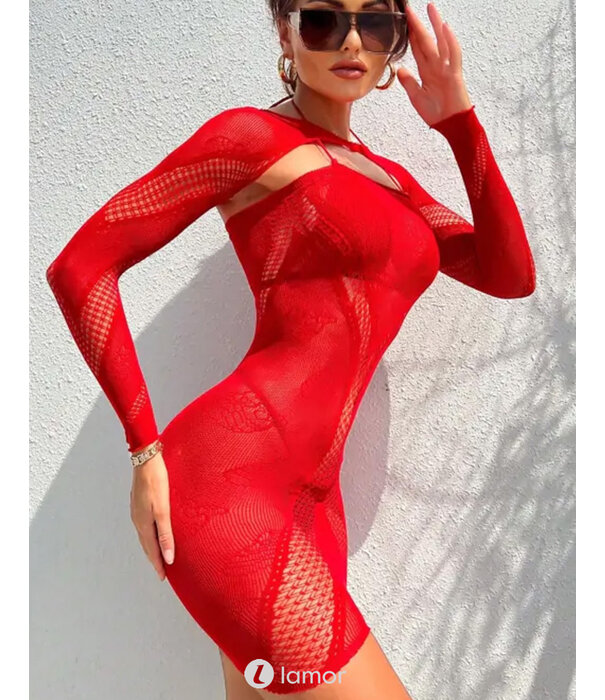 Spannend rood netjurkje met schoudertop van het merk SnapShot