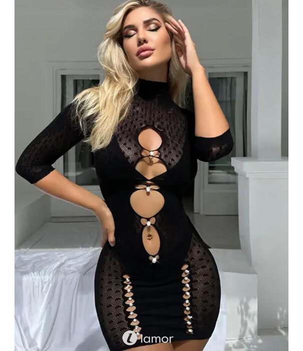 Spannend zwart netjurkje met parels van het merk SnapShot