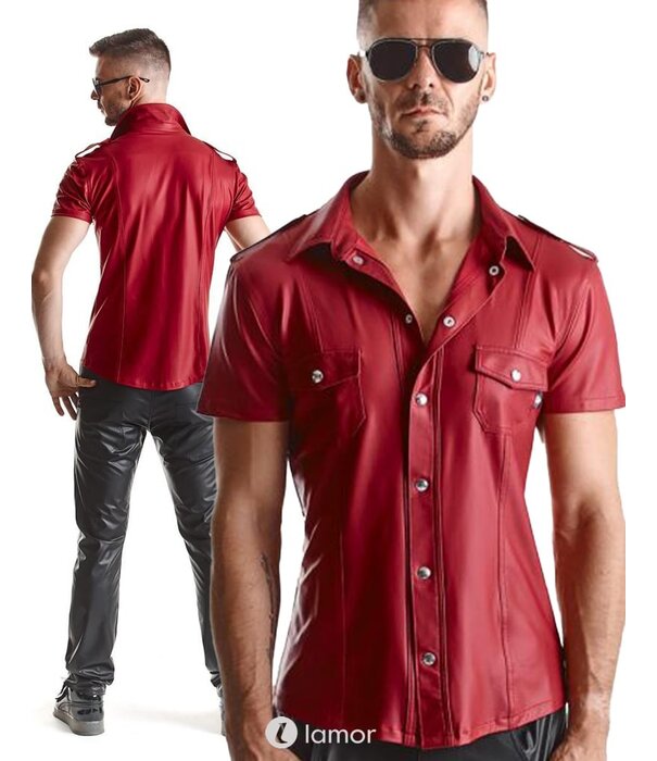 * RFP Rood wetlook heren blouse met korte mouwen van het merk RFP