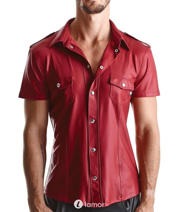 * RFP Rood wetlook heren blouse met korte mouwen van het merk RFP
