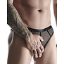 String gemaakt van stretchy mesh en mat wetlook materiaal. Brede elastische tailleband.
